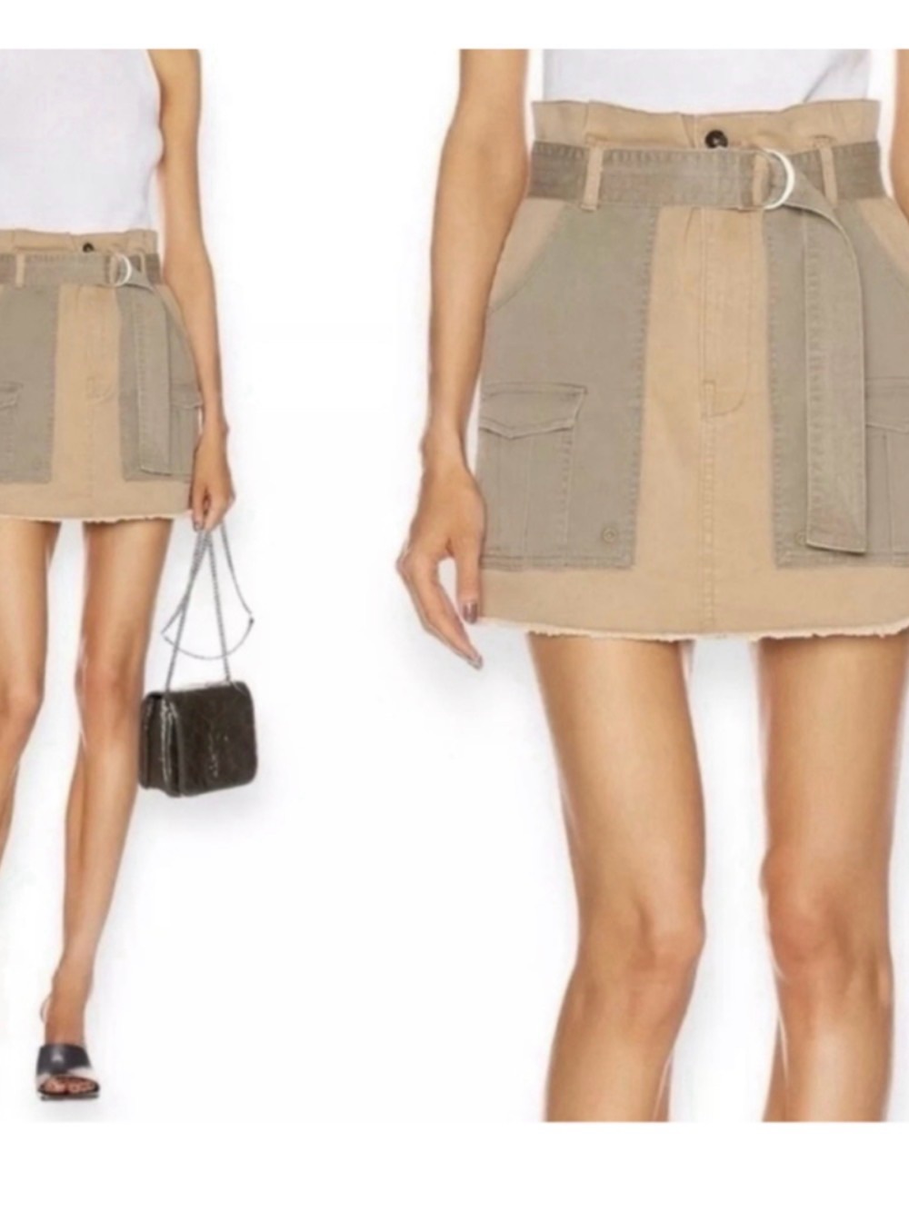 FRAME Paperbag Two-Tone Cargo Mini Skirt